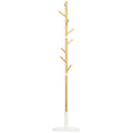 Cuier tip copac cu 8 cârlige și bază rotundă din bambus, lemn și metal, Ø37.8x175.6 cm, culoare lemn și alb
