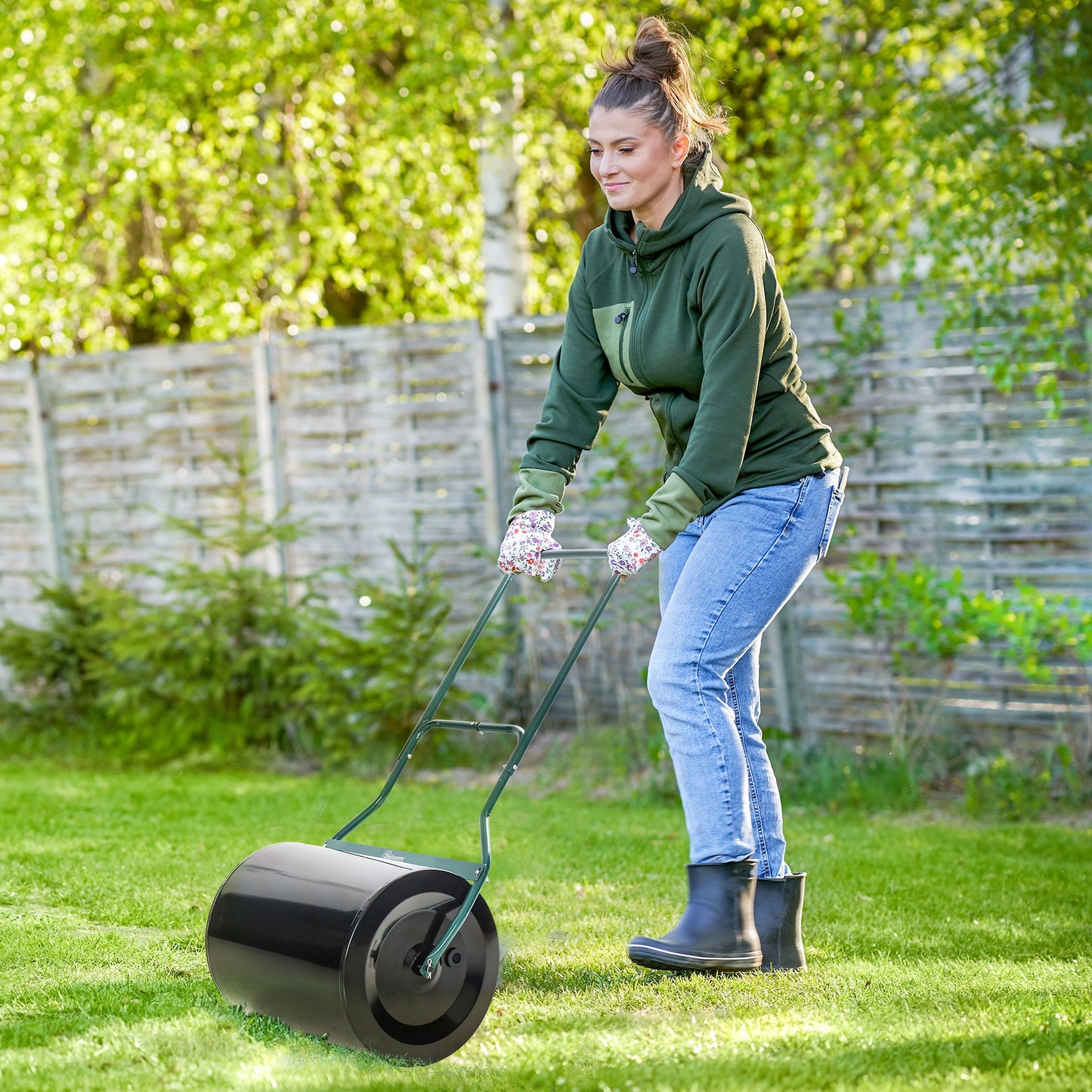 Rola de Gradina din Metal Negru Rezervor 60 L Φ50 cm