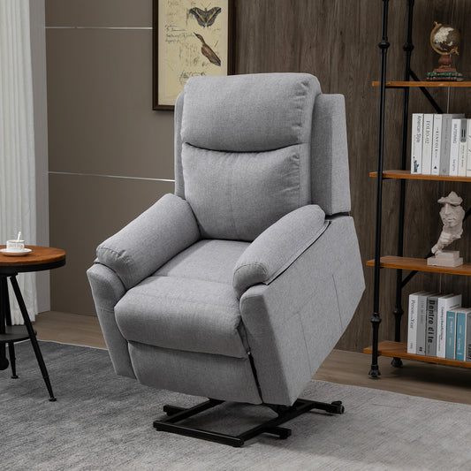 Fotoliu Relax Electric pentru Ridicare și Înclinare cu Telecomandă și Suport pentru Picioare, din Material Textil, Gri Deschis