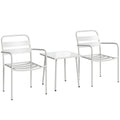 Set Bistrò 3 Piese din Oțel Galvanizat, Set de Grădină cu 2 Scaune și Masă din Sticlă Temperată, Mobilier Exterior pentru Terasă, Balcon, Alb