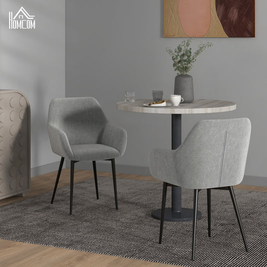 Set 2 Scaune Dining Gri inchis – Tapitate cu Brate & Cadru Solid