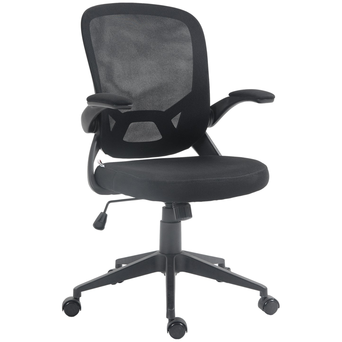 Scaun de birou ergonomic cu înălțime reglabilă, brațe rabatabile și material textil tip plasă, negru