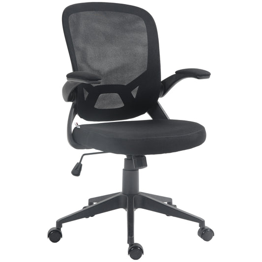 Scaun de birou ergonomic cu înălțime reglabilă, brațe rabatabile și material textil tip plasă, negru