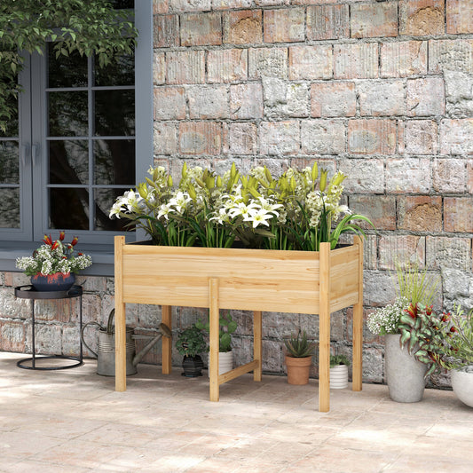Grădină înălțată cu 2 orificii de drenaj și sac din material nețesut, din lemn de brad, 115x55x80 cm