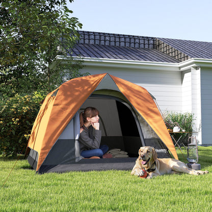 Cort de Camping pentru 3 Persoane cu Buzunare Detașabile și Geantă de Transport, 200x200x135 cm, Portocaliu