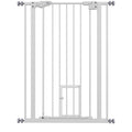 Poartă Reglabilă Înaltă pentru Câini cu Ușă Mică și Închidere Automată, 74-80x104cm, Alb