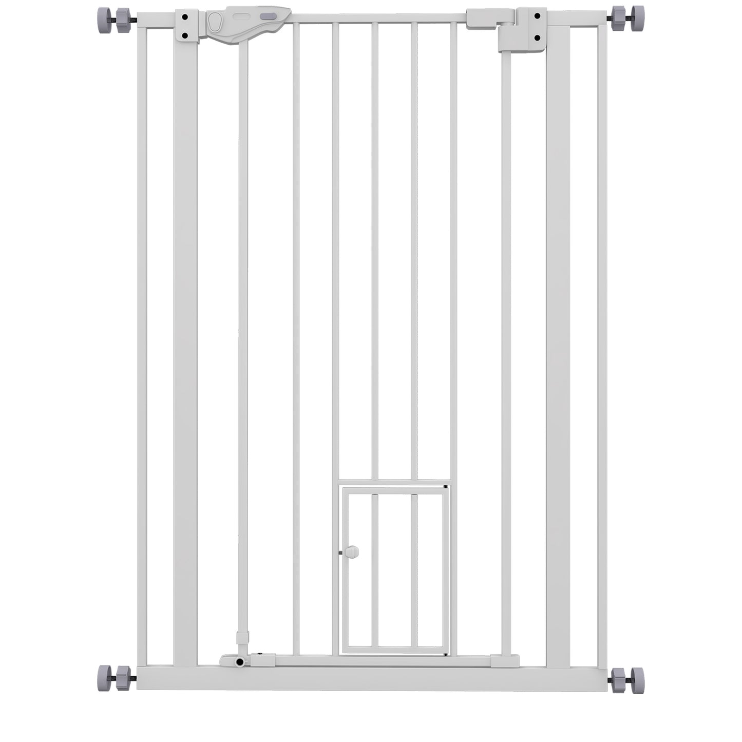Poartă Reglabilă Înaltă pentru Câini cu Ușă Mică și Închidere Automată, 74-80x104cm, Alb