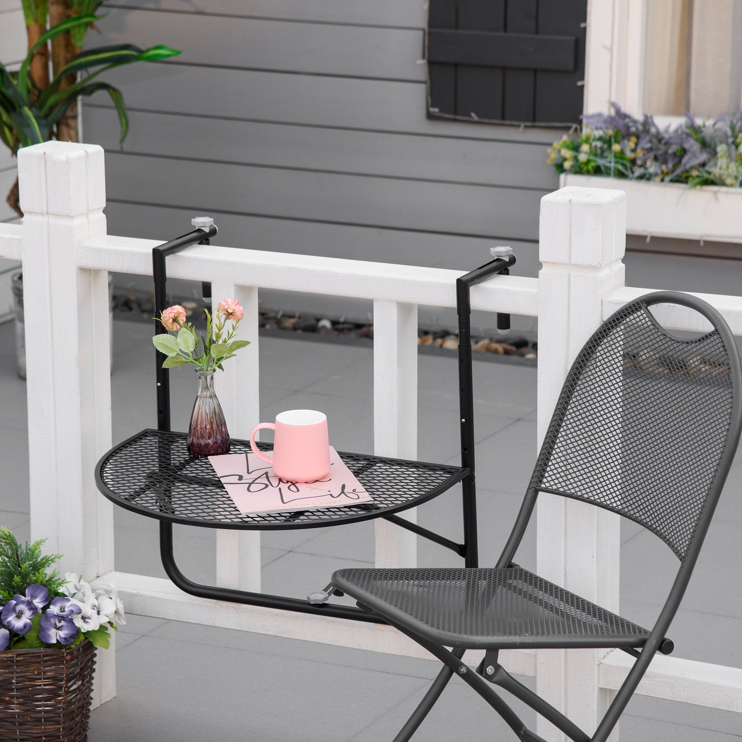 masa de agatat pentru balcon, masuta metalica de instalare pe perete, Neagra
