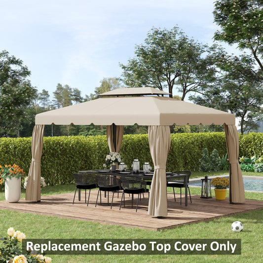 Copertina de schimb pentru foisor de gradina cu acoperis cu 2 niveluri, capac din poliester pentru foisor de 3x4m, bej