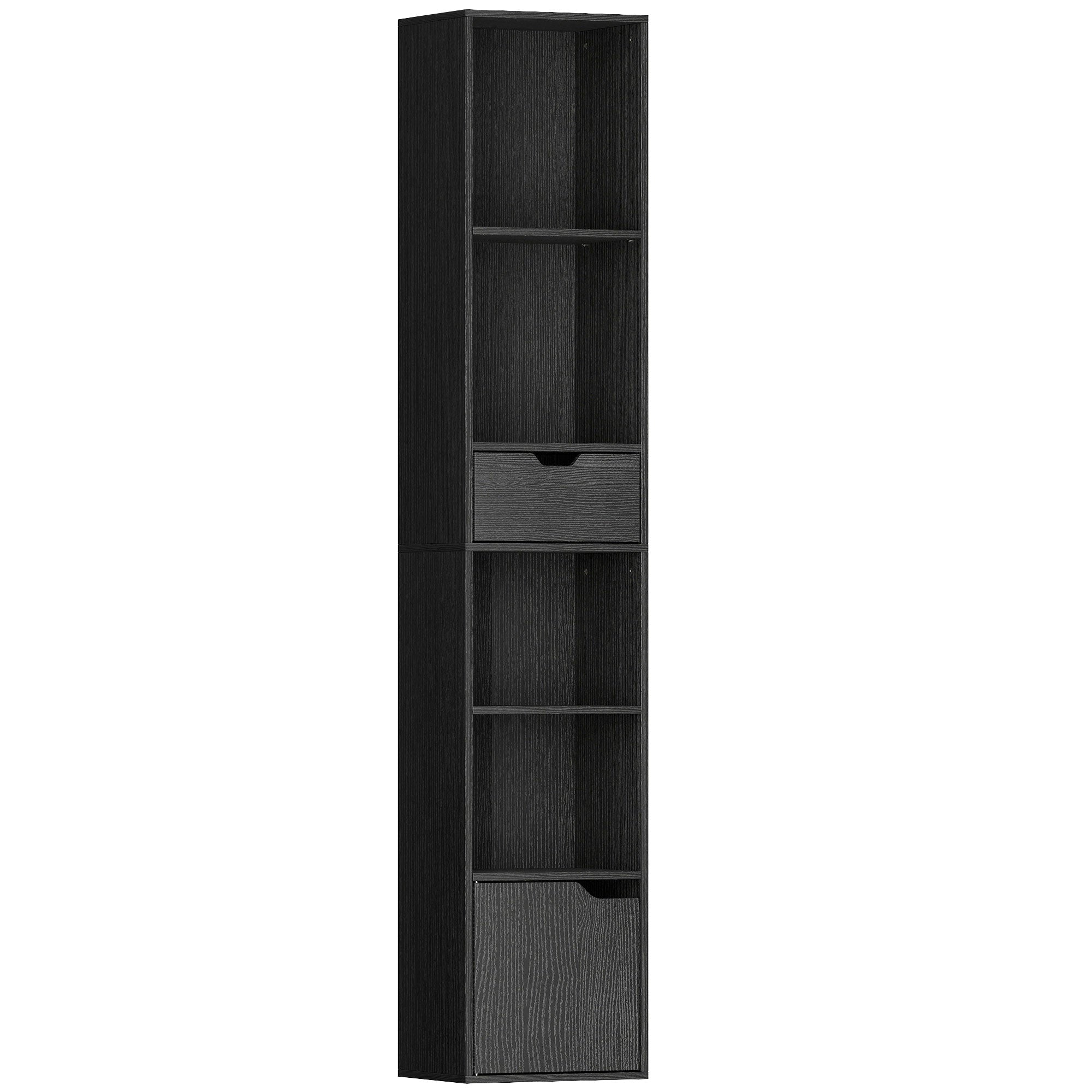 Bibliotecă cu 4 Rafturi Deschise, Dulap și Sertar, 30x24x158 cm, Negru