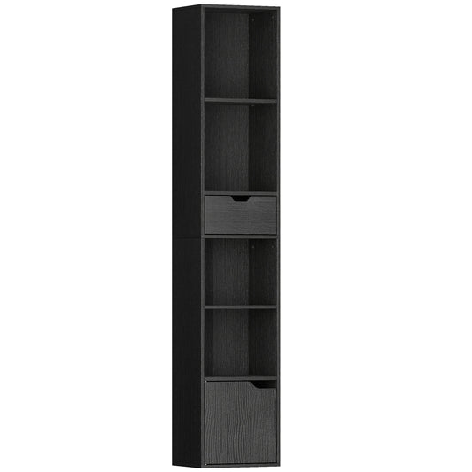 Bibliotecă cu 4 Rafturi Deschise, Dulap și Sertar, 30x24x158 cm, Negru