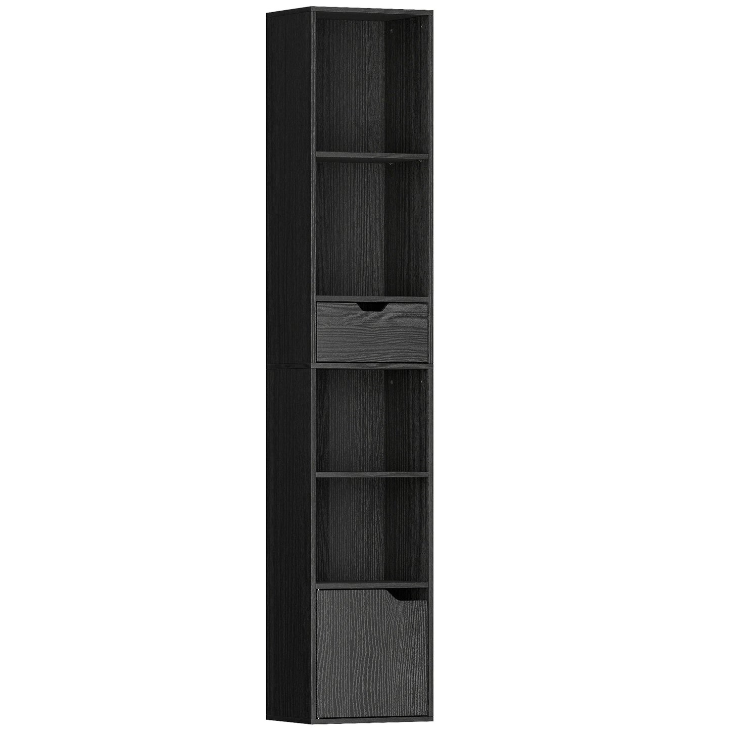 Bibliotecă cu 4 Rafturi Deschise, Dulap și Sertar, 30x24x158 cm, Negru