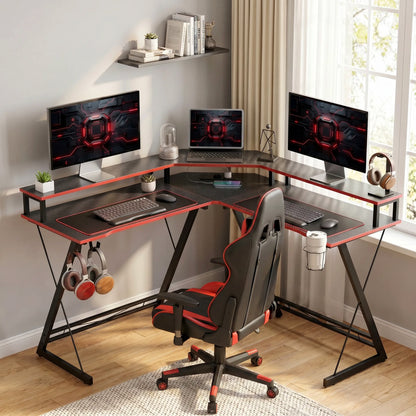 Birou în L cu Prize, 128 cm cu Suport Monitor
