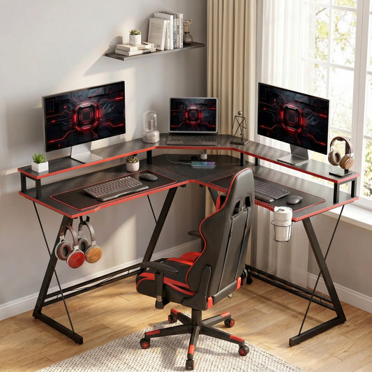 Birou în L cu Prize, 128 cm cu Suport Monitor