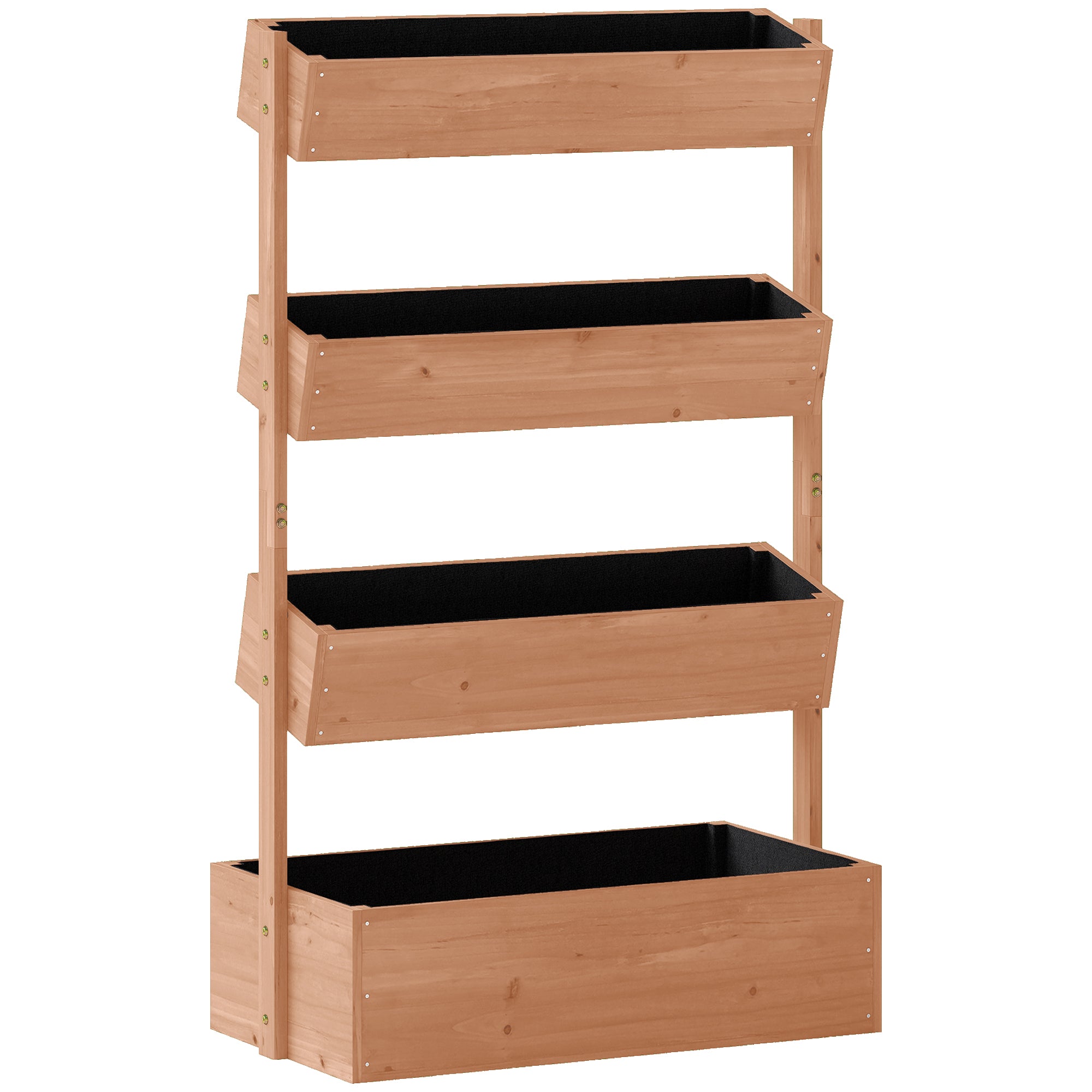 Jardinieră Verticală înălțată pe 4 Niveluri, din Lemn pentru Exterior, cu Orificii de Drenaj și Căptușeală Textilă, pentru Plante Aromatice, Flori și Legume, 85x45x140 cm, Maro