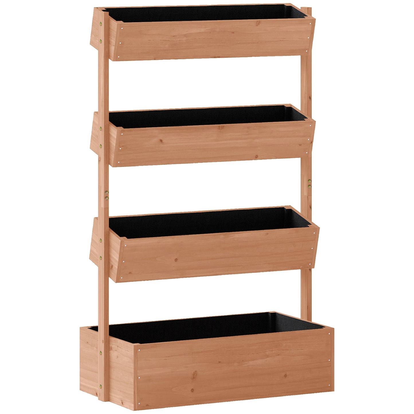 Jardinieră Verticală înălțată pe 4 Niveluri, din Lemn pentru Exterior, cu Orificii de Drenaj și Căptușeală Textilă, pentru Plante Aromatice, Flori și Legume, 85x45x140 cm, Maro