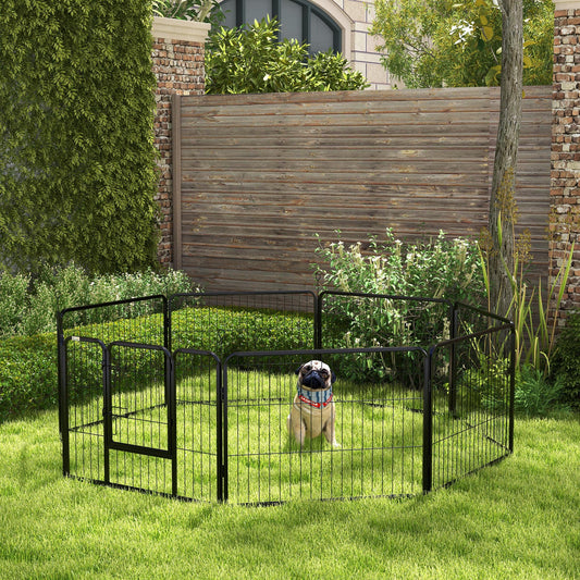 Grilaj modular pentru câini, 8 piese, din oțel pentru interior și exterior, 80x60 cm, negru