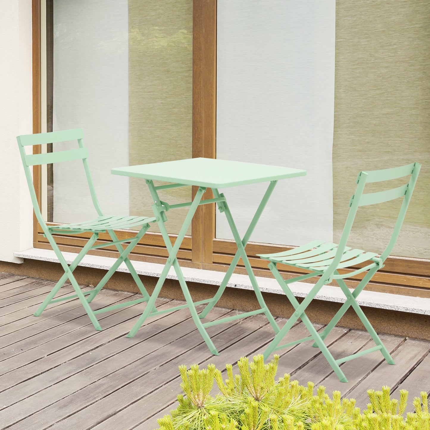 Set Masa si Scaune de Gradina Pliabile din Metal Verde