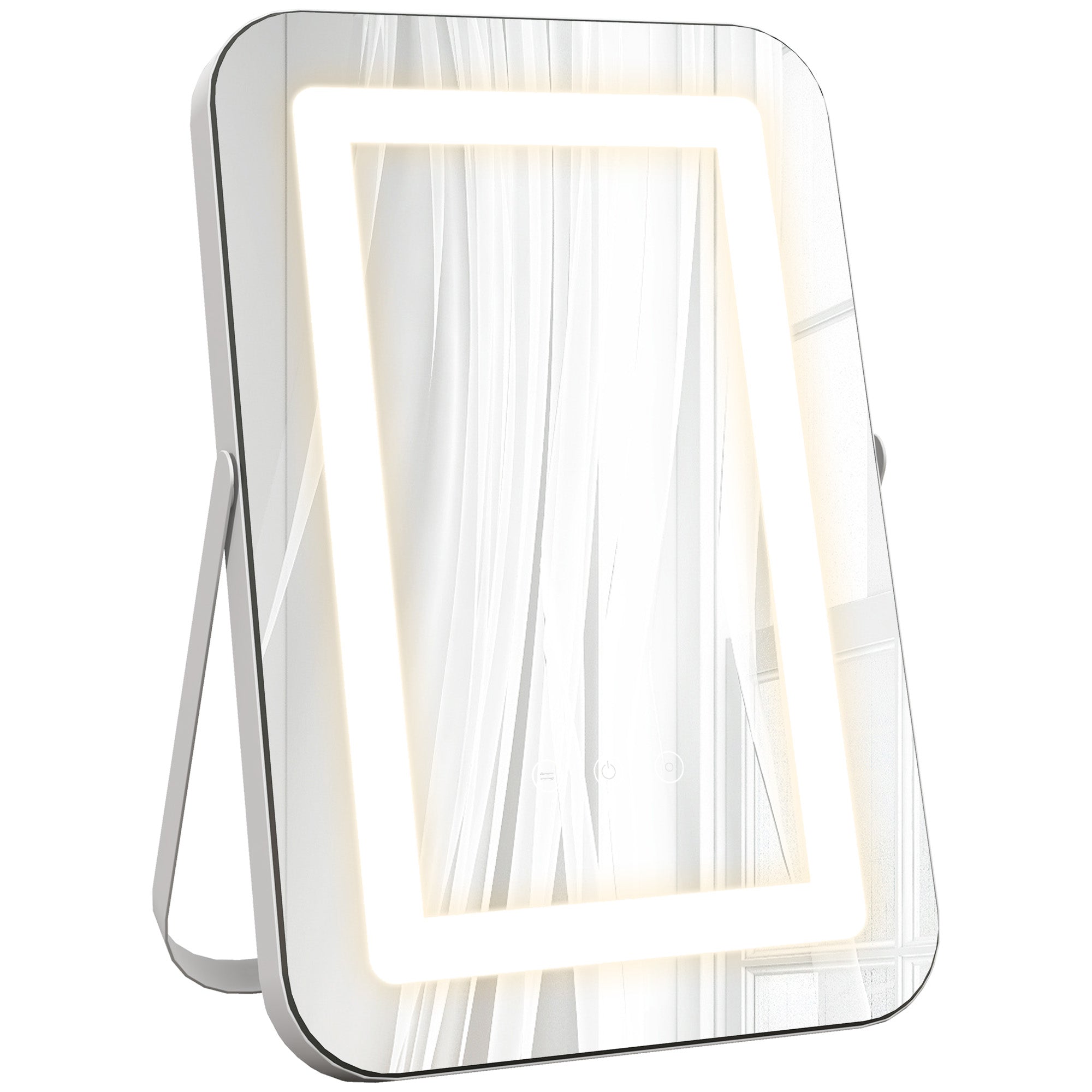 Oglindă de machiaj cu lumini reglabile în 3 culori, priză USB și oglindă cu mărire 10x, 31x41,5x3 cm, alb