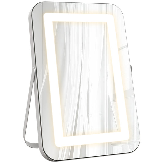 Oglindă de machiaj cu lumini reglabile în 3 culori, priză USB și oglindă cu mărire 10x, 31x41,5x3 cm, alb