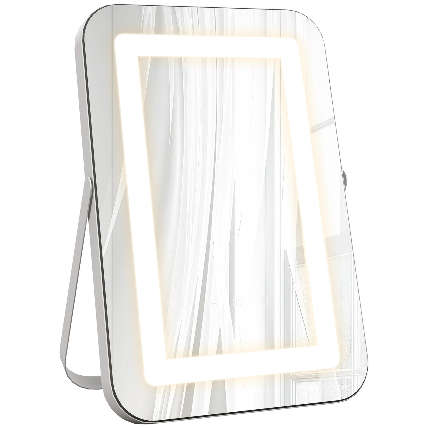 Oglindă de machiaj cu lumini reglabile în 3 culori, priză USB și oglindă cu mărire 10x, 31x41,5x3 cm, alb