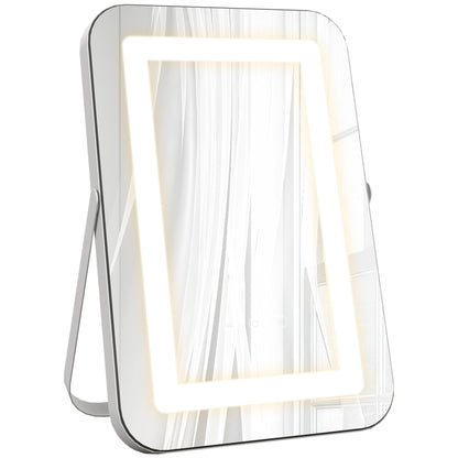 Oglindă de machiaj cu lumini reglabile în 3 culori, priză USB și oglindă cu mărire 10x, 31x41,5x3 cm, alb