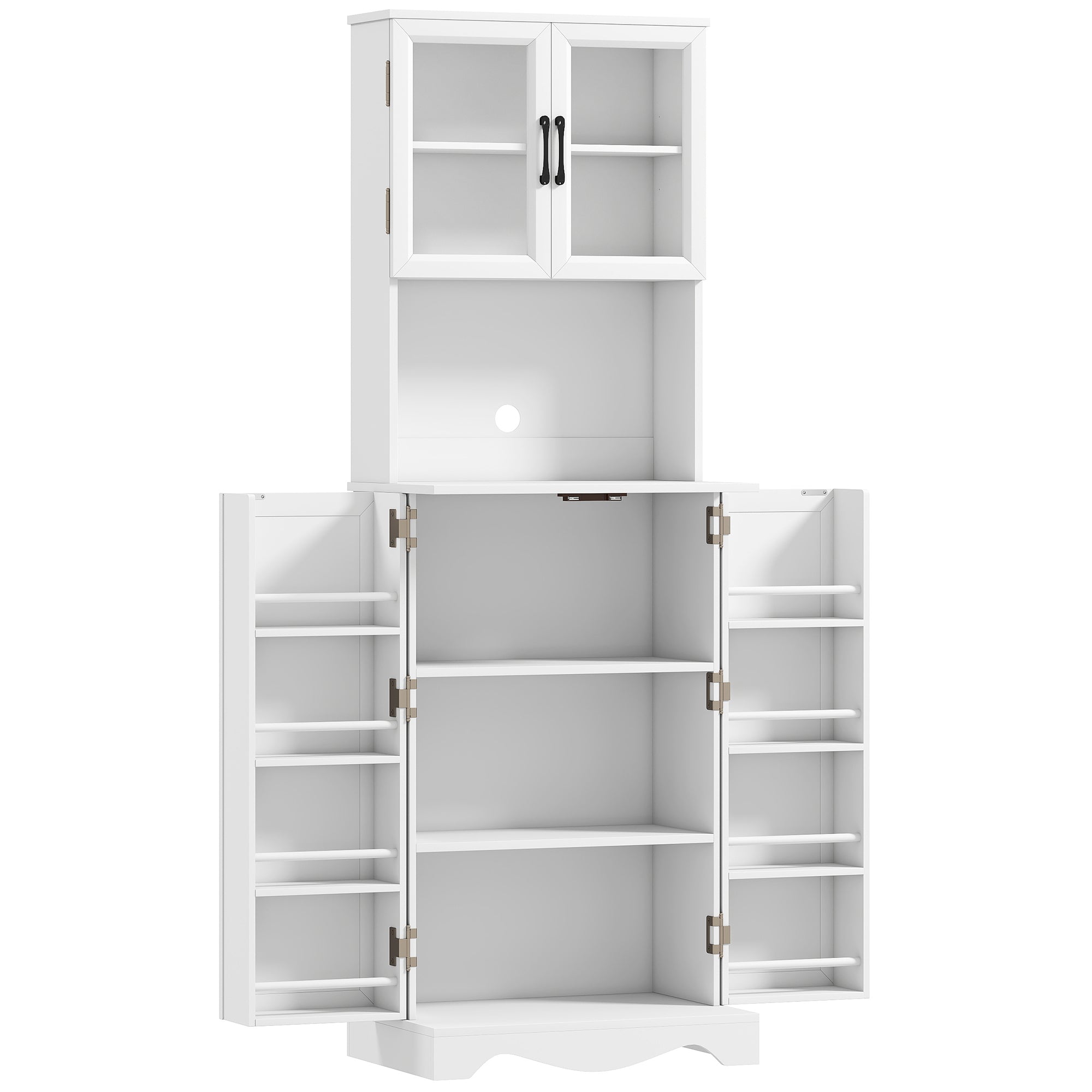 Mobilă de Depozitare pentru Bucătărie cu 2 Dulapuri și 8 Rafturi, din Lemn și Acrilic, 60x39.5x179.6 cm, Alb
