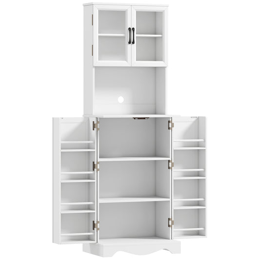 Mobilă de Depozitare pentru Bucătărie cu 2 Dulapuri și 8 Rafturi, din Lemn și Acrilic, 60x39.5x179.6 cm, Alb