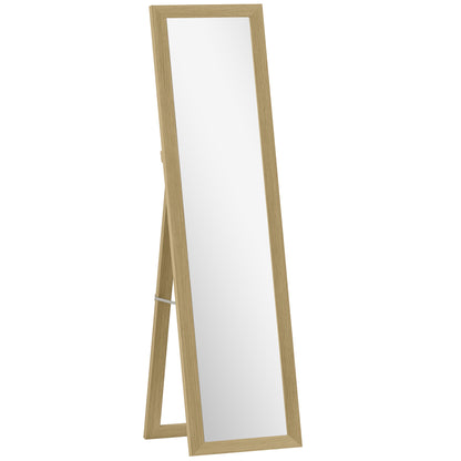 Oglindă cu Ramă din MDF, Picioare și Cârlige pentru Utilizare pe Podea sau pe Perete, 37x40x155 cm, Lemn Natural