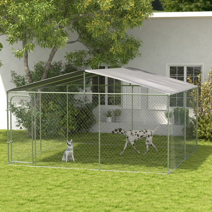 Țarc pentru Câini din Metal cu Acoperiș din Material Oxford și Ușă cu Închidere, 4x4x2,3m