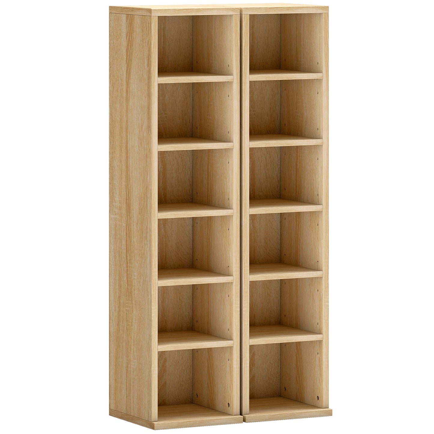Set de 2 Rafturi pentru CD-uri cu Polițe Reglabile, Capacitate 204 CD-uri, Design Compact, 21x22,5x88,5 cm, Stejar