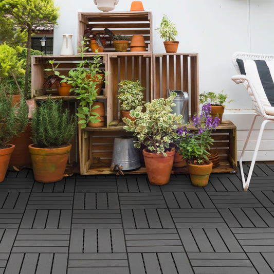 Set 9 Caramizi de Cuplat pentru Terasa 30x30x2cm, 0.81 mq, Negru