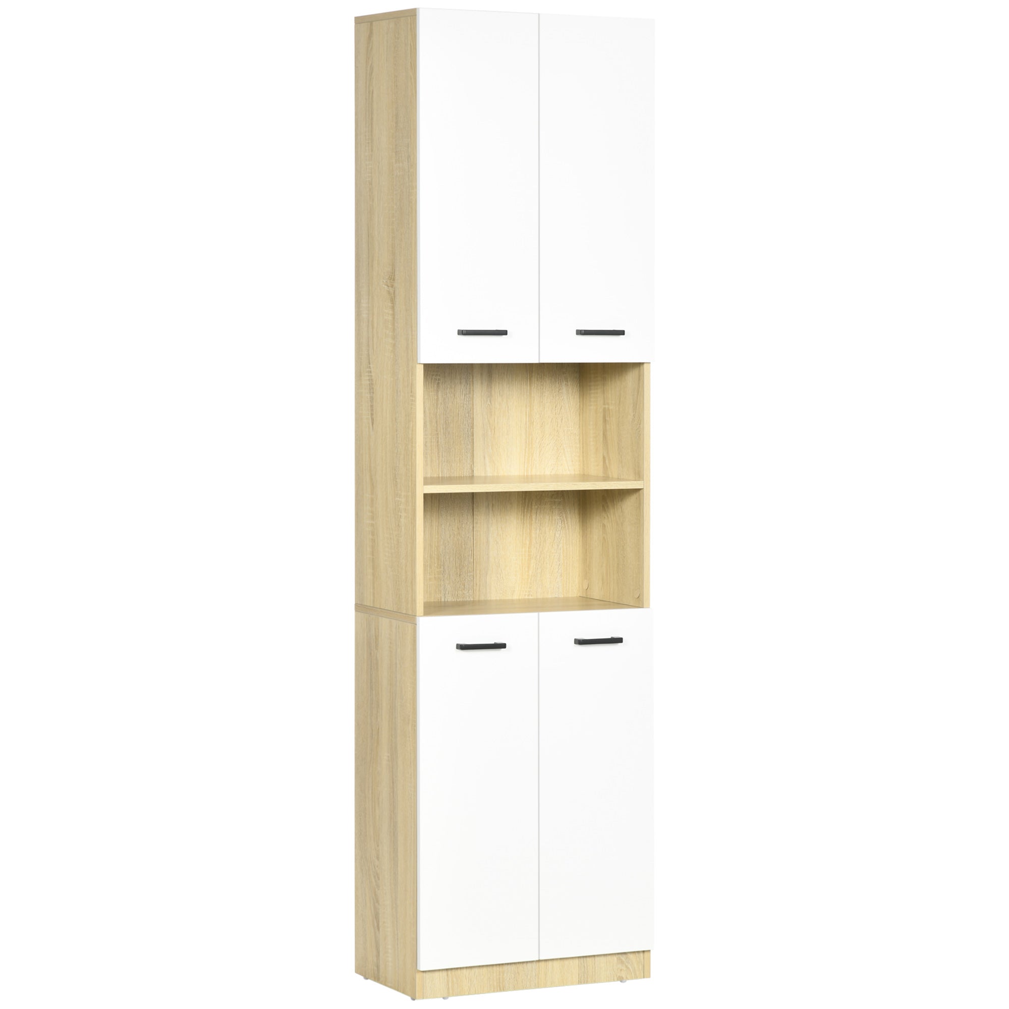 Dulap Baie din PAL Alb cu 2 Dulapioare cu Usi si  2 Rafturi Deschise, Design Anti rasturnare, 53x33.5x195.7 cm
