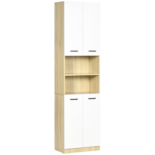 Dulap Baie din PAL Alb cu 2 Dulapioare cu Usi si  2 Rafturi Deschise, Design Anti rasturnare, 53x33.5x195.7 cm