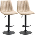 Set de scaune de bar reglabile pe inaltime 2 piese cu suport pentru picioare, otel si poliester, 47,5x57,5x95-116 cm, maro deschis
