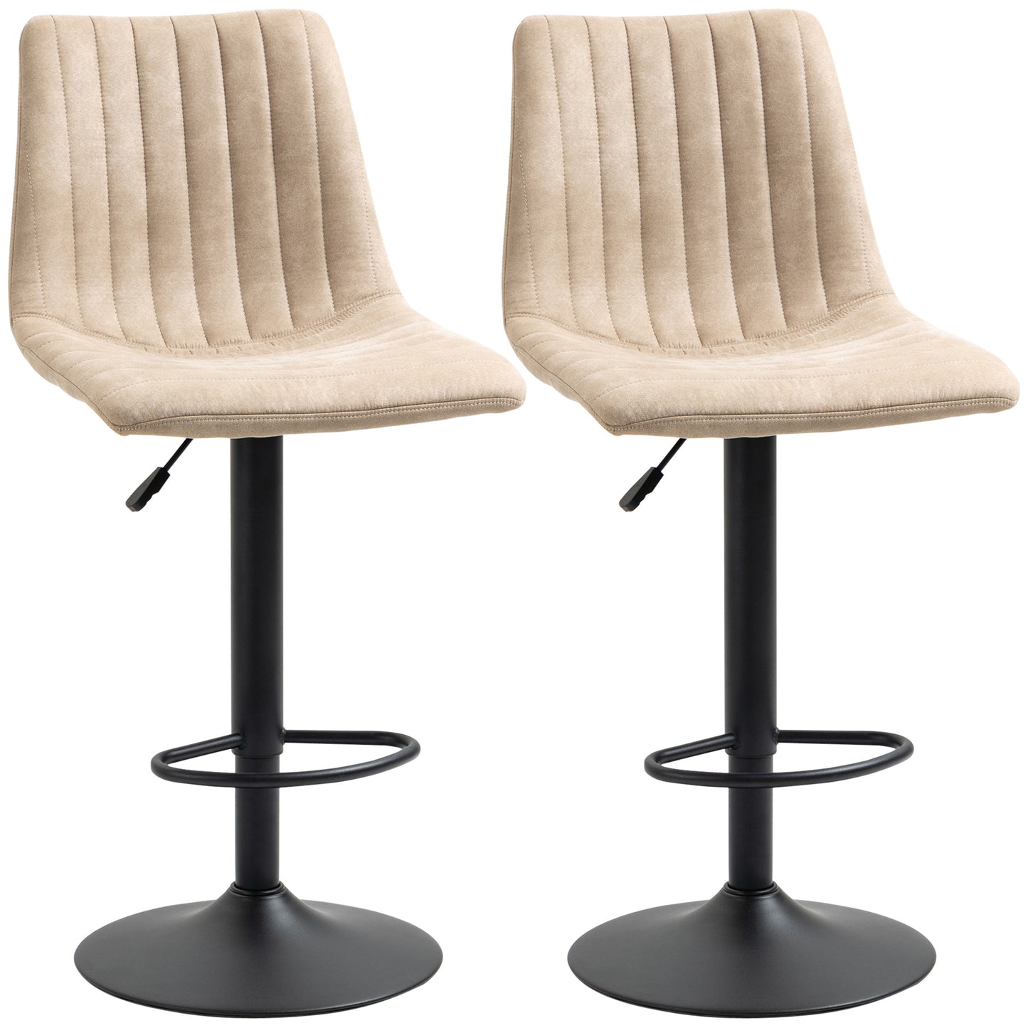 Set de scaune de bar reglabile pe inaltime 2 piese cu suport pentru picioare, otel si poliester, 47,5x57,5x95-116 cm, maro deschis