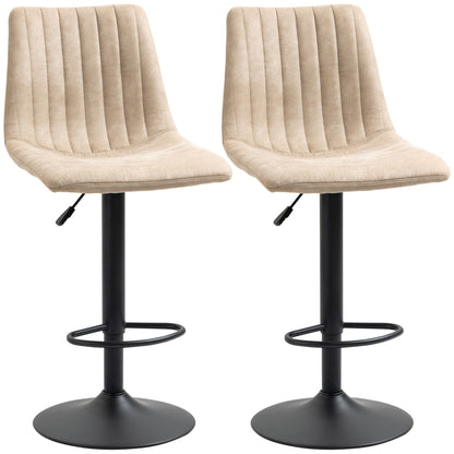 Set de scaune de bar reglabile pe inaltime 2 piese cu suport pentru picioare, otel si poliester, 47,5x57,5x95-116 cm, maro deschis