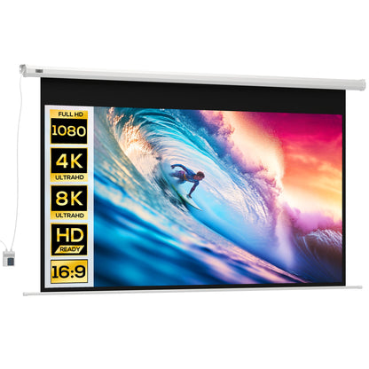 Ecran de Proiecție Motorizat 100" 16:9 cu Telecomandă, 251x8x168 cm, Alb