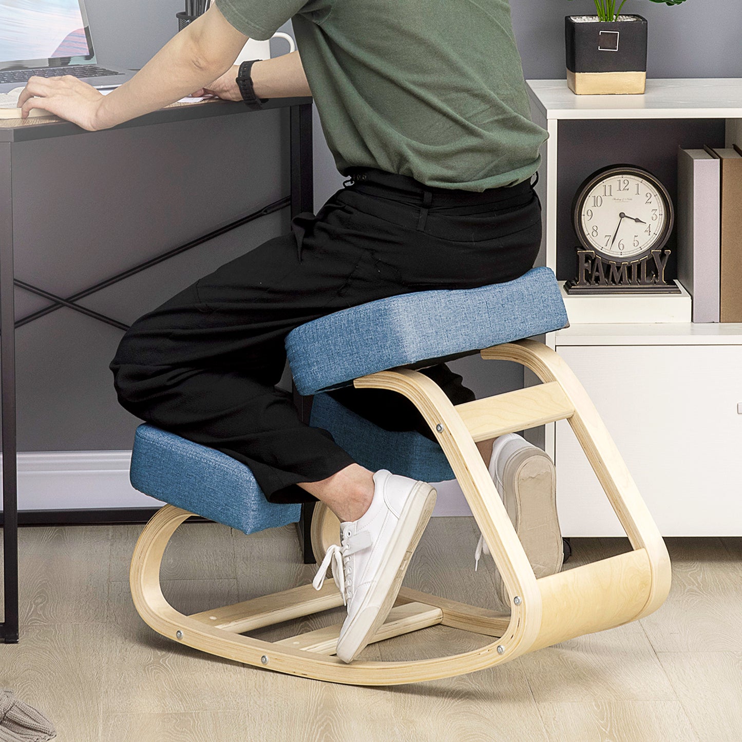 Scaun Ergonomic cu Suport pentru Genunchi din Lemn de Mesteacăn, 51x69x58 cm, Albastru
