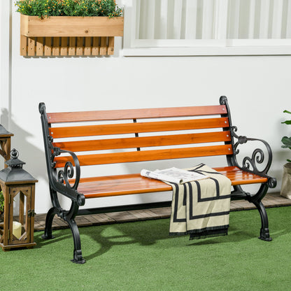Bancă de Grădină pentru 2 Persoane din Lemn și Aluminiu cu Lamele și Brațe, 120x64x79cm, Teak
