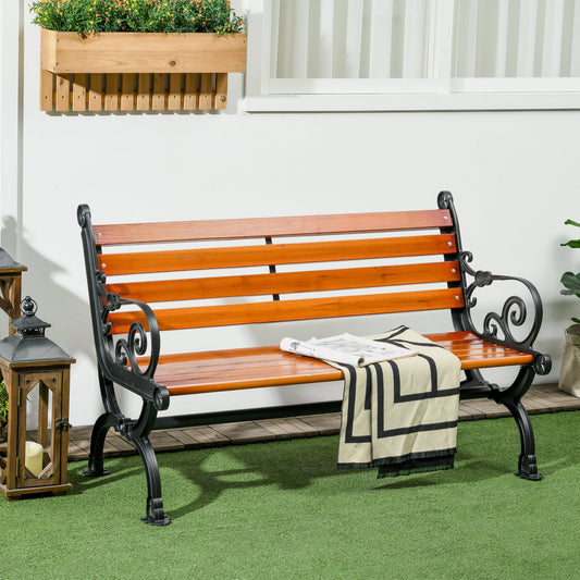 Bancă de Grădină pentru 2 Persoane din Lemn și Aluminiu cu Lamele și Brațe, 120x64x79cm, Teak