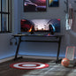 Gaming Desk, Masă Gaming cu Management Cabluri, Suport Pahare și Cârlig pentru Căști, Negru, 120×65×74,5 cm