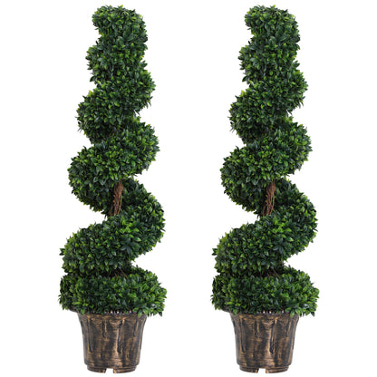 Set 2 Plante Artificiale de Buxus în Formă de Spirală pentru Interior și Exterior cu Ghiveci, Ø32x120 cm, Verde