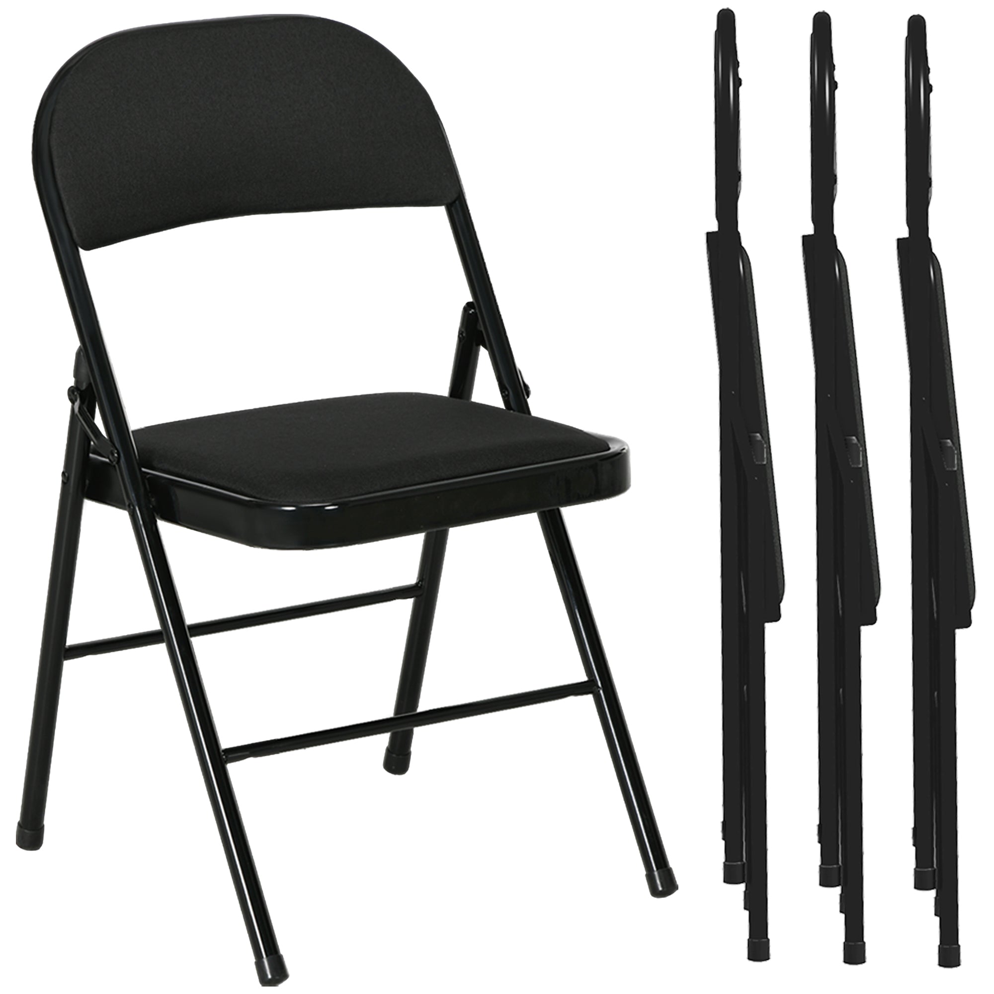 Set de 4 Scaune Pliabile cu Șezut Tapițat din Poliester și Structură din Oțel, Negru