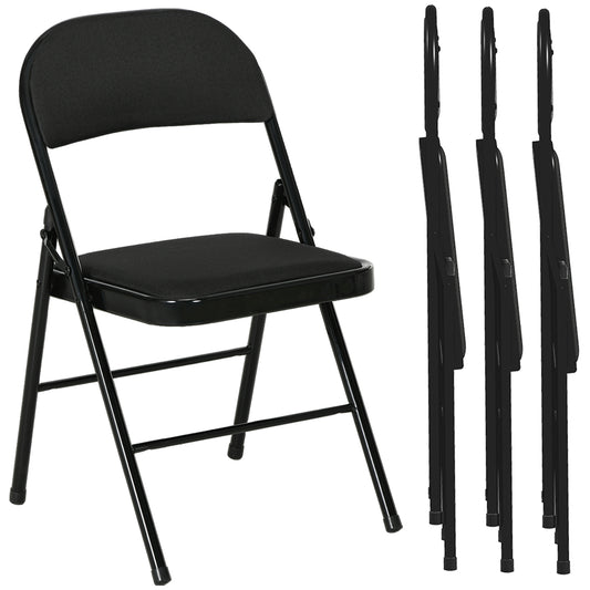 Set de 4 Scaune Pliabile cu Șezut Tapițat din Poliester și Structură din Oțel, Negru
