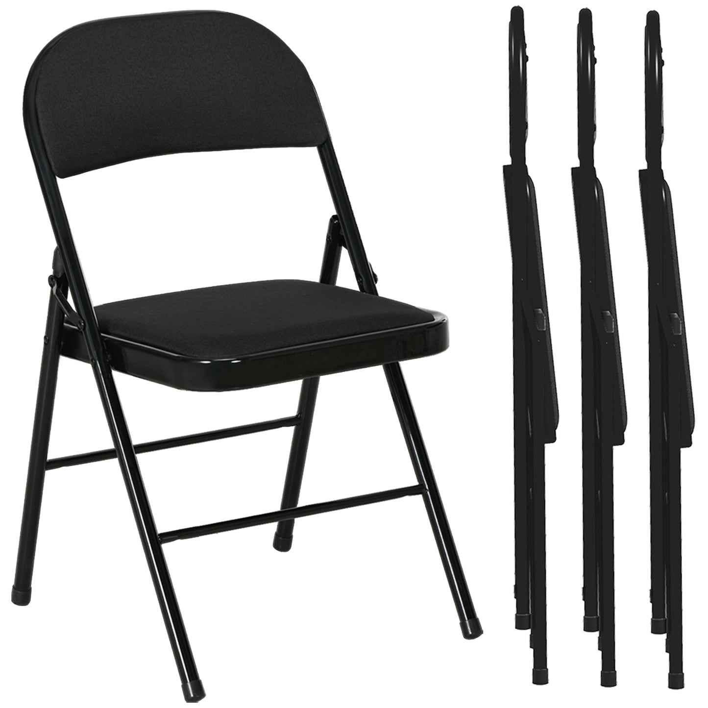 Set de 4 Scaune Pliabile cu Șezut Tapițat din Poliester și Structură din Oțel, Negru