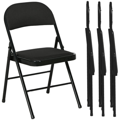 Set de 4 Scaune Pliabile cu Șezut Tapițat din Poliester și Structură din Oțel, Negru