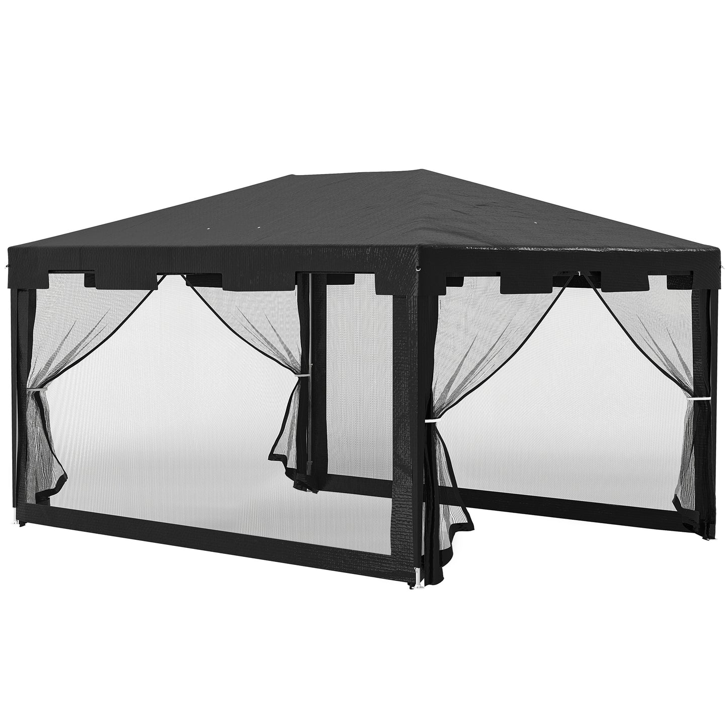 Foisor 4x3 m cu Plasa de Tantari si 2 Intrari, Foisor de Gradina din Metal si PE, Gri Inchis