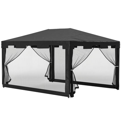 Foisor 4x3 m cu Plasa de Tantari si 2 Intrari, Foisor de Gradina din Metal si PE, Gri Inchis
