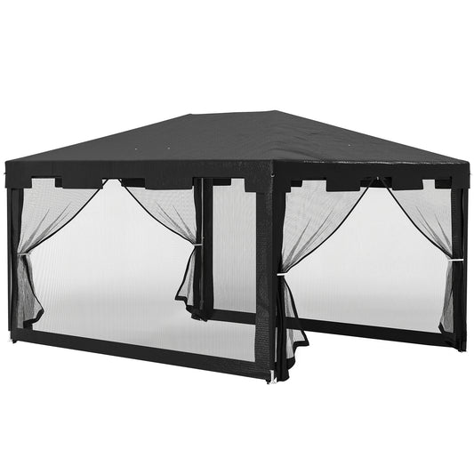 Foisor 4x3 m cu Plasa de Tantari si 2 Intrari, Foisor de Gradina din Metal si PE, Gri Inchis